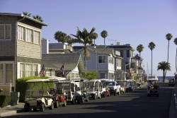 Golf carts lined up for rental on Catalina Island